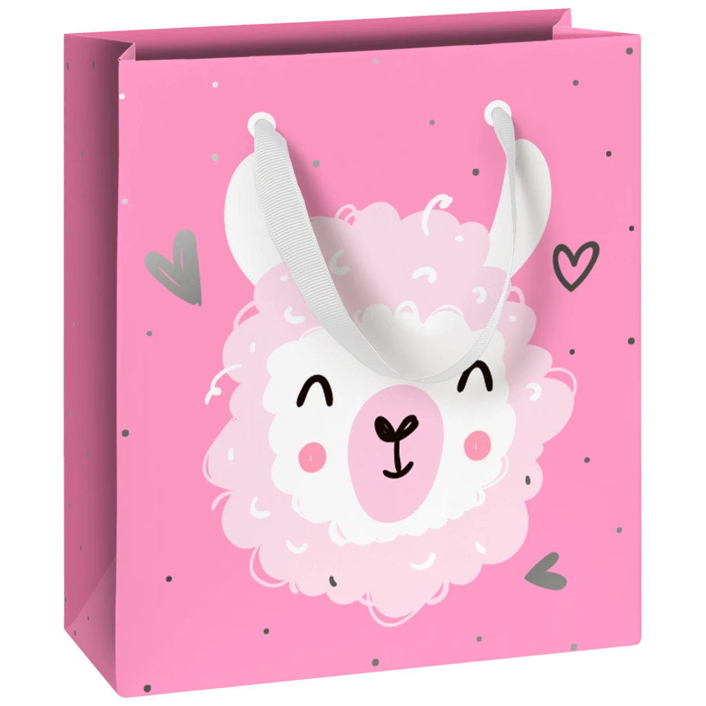 Gift Bag “Cute Alpaca” | 18×21×8 cm, 180 gsm, pink
