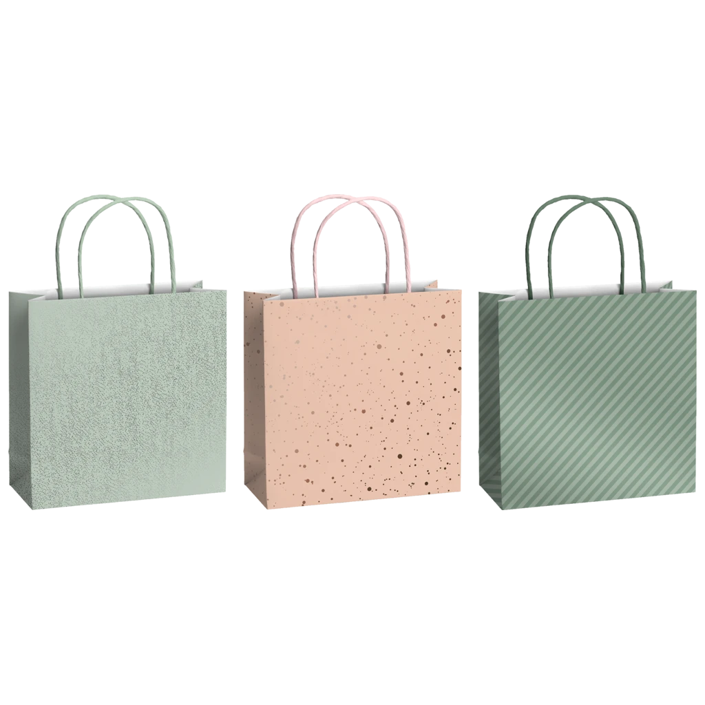 Gift Bag Set “Stribe” | 20×20×8 cm, 200 gsm, sage, 3 piece(s)