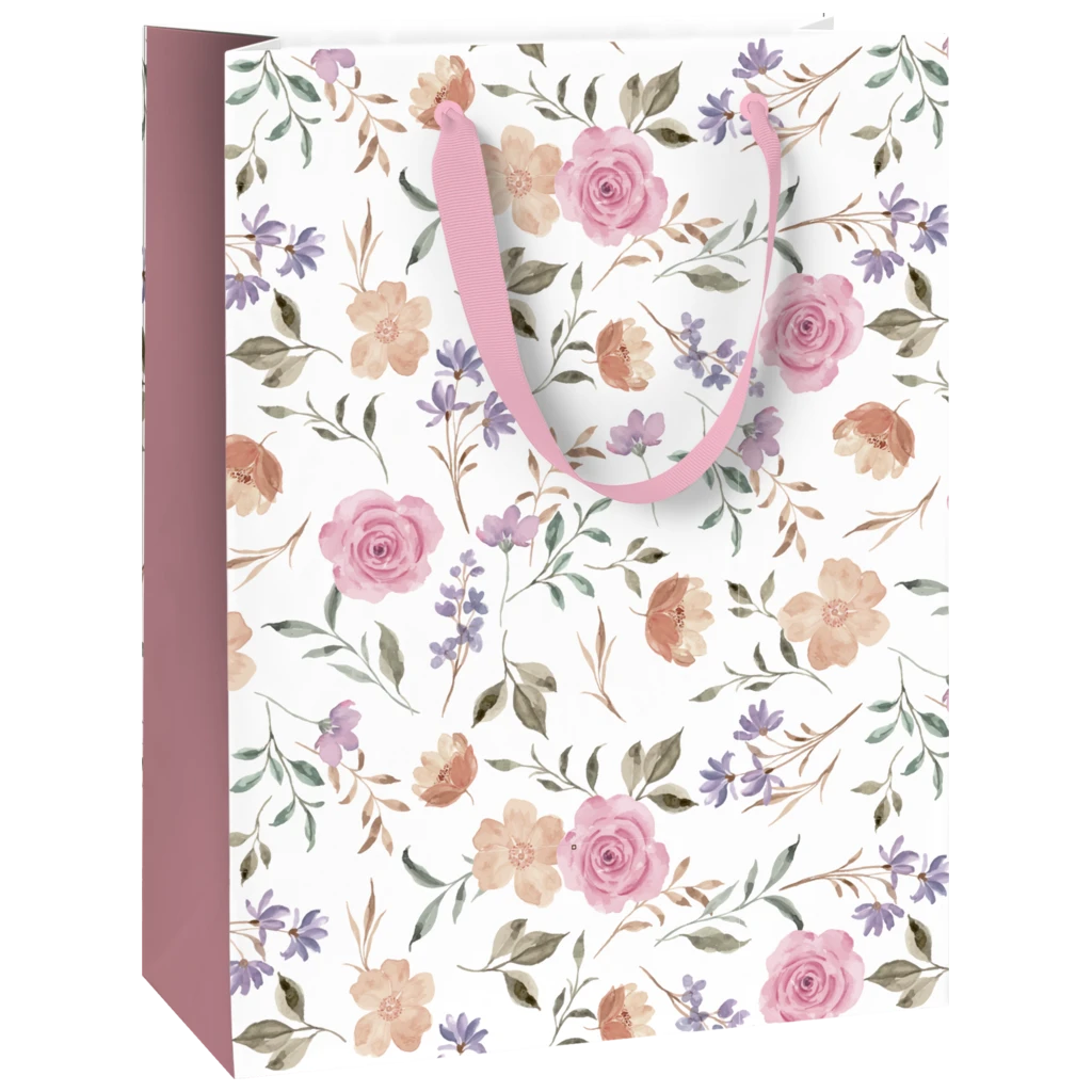 Pochettes cadeaux « Flowers » | 23×30×13 cm, 180 g/m², blanc