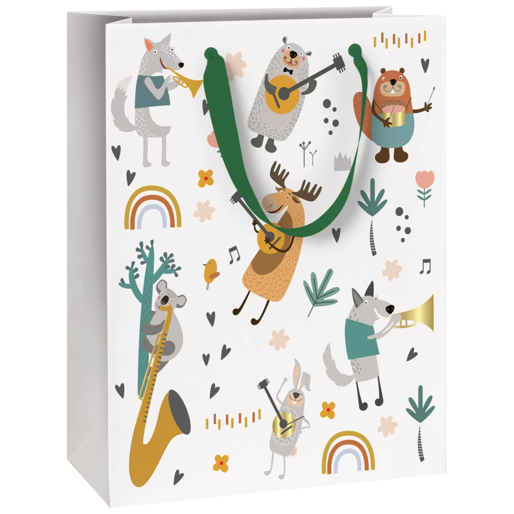 Pochettes cadeaux « Music Stars » | 23×30×13 cm, 180 g/m², blanc