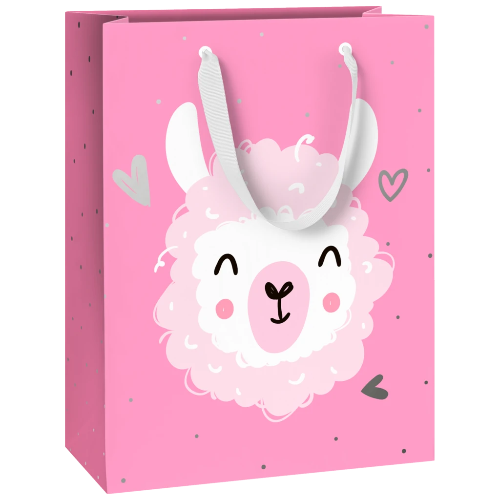 Pochettes cadeaux « Cute Alpaka » | 23×30×13 cm, 180 g/m², rose vif