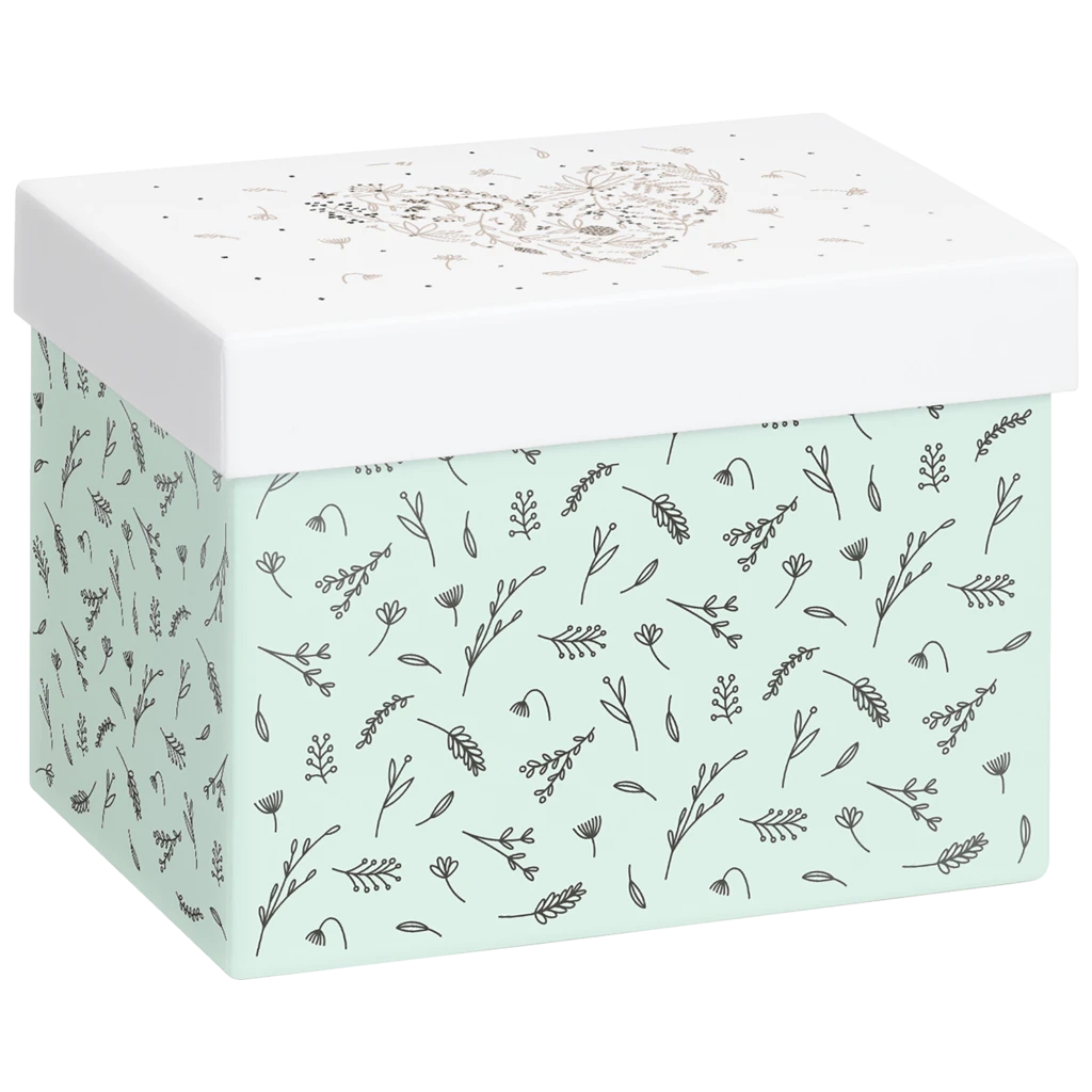 Boîte cadeau « Eldana » | 12×12×16,5 cm, 120 g/m², pearl/vert menthe